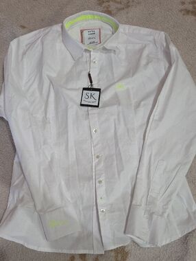 SK White Button-Down Shirt with Neon Accent